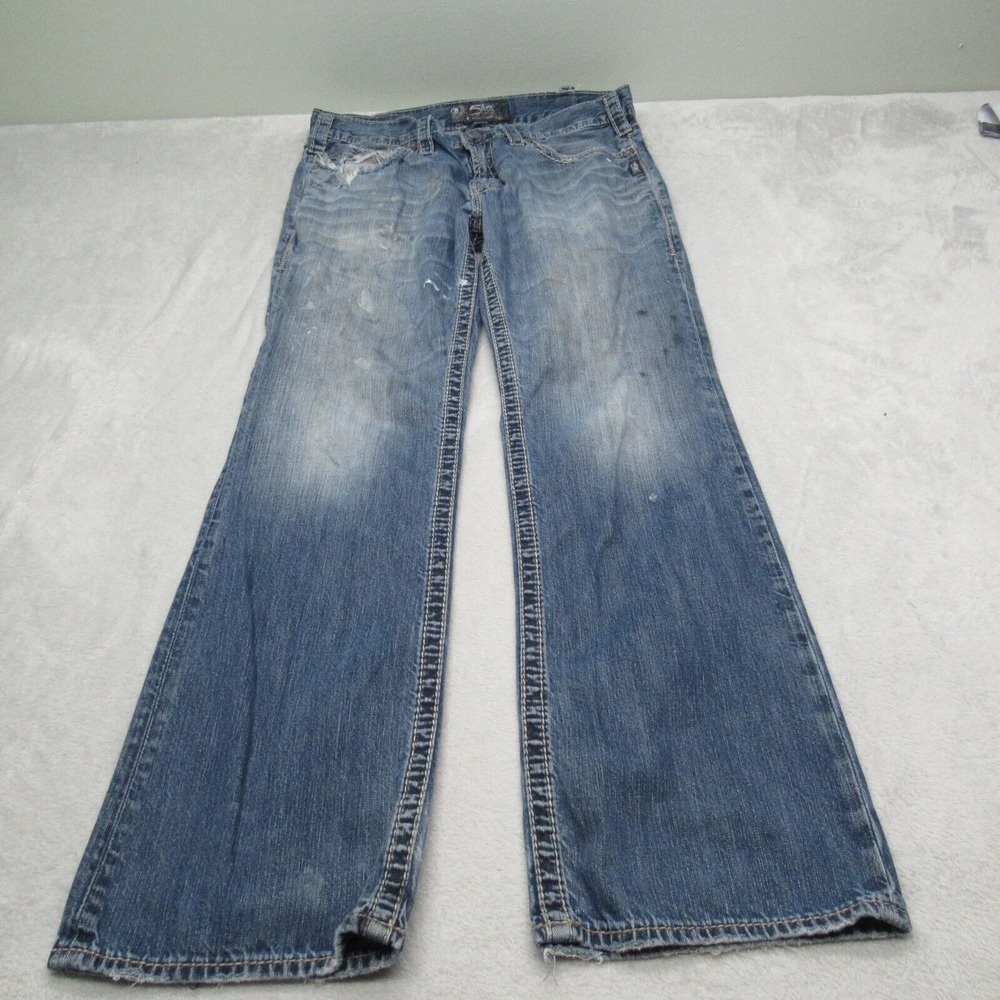 Silver Jeans Mens 33x31 Blue Straight Western Grayson Whiskering‎ Fade Thrashed - Picture 2 of 15